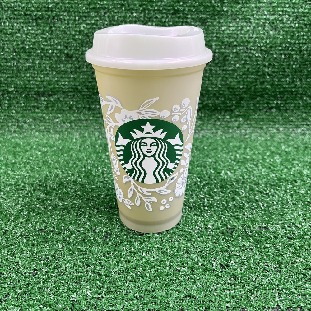 Starbucks Reusable Plastic‎ Cup With Lid Iridescent & Floral 16oz